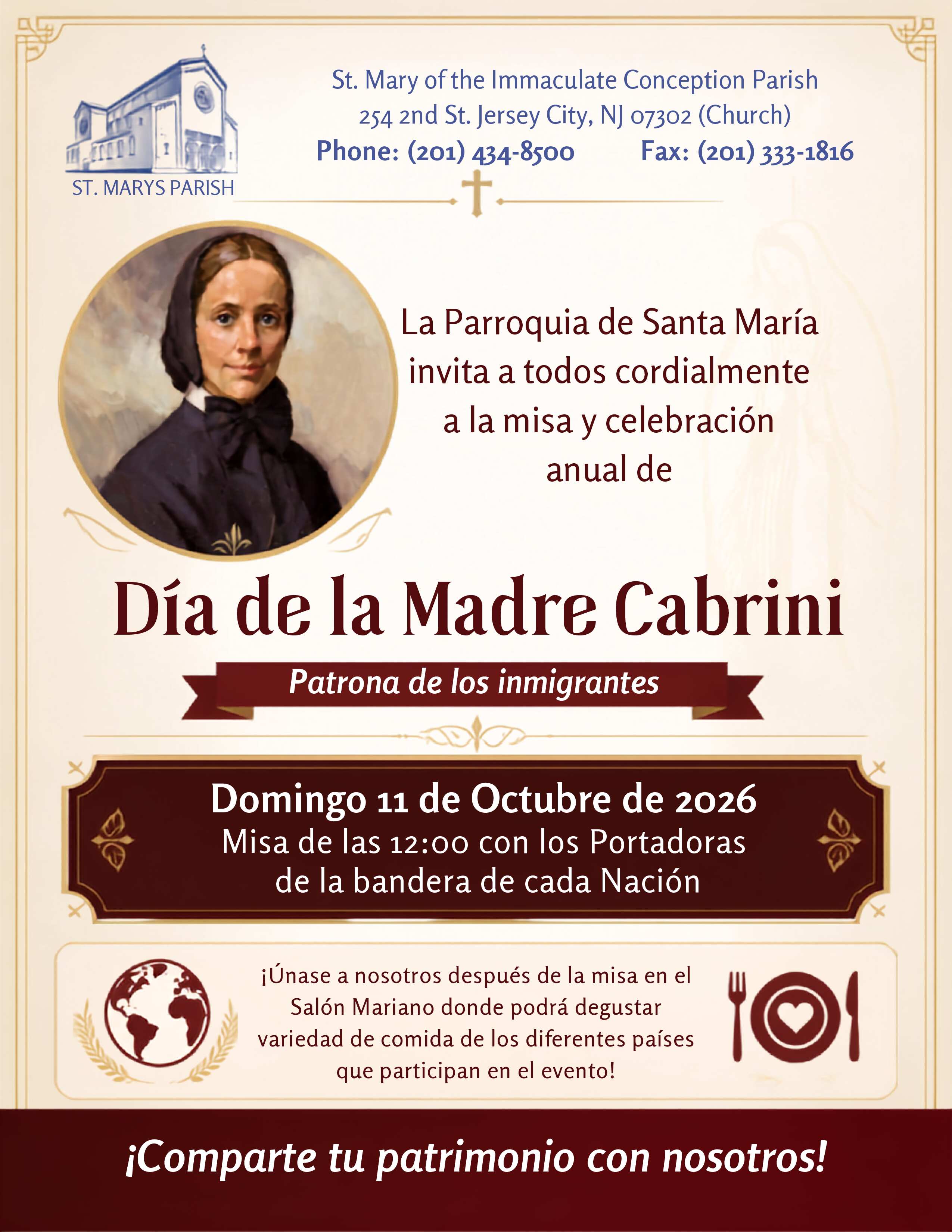 Spanish 2026 Mother Cabrini Flyer